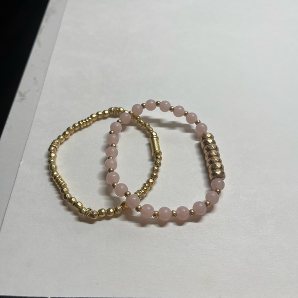 Jewelry - Elegant Gold and Pink Stretchy Beaded Bracelet Set